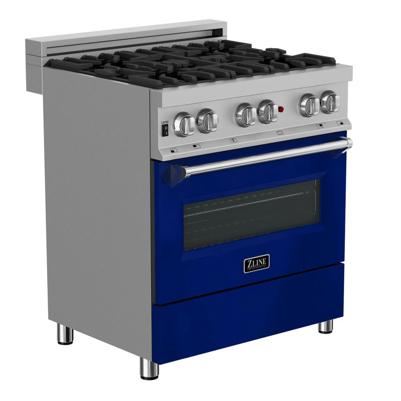 ZLINE 30 in. 4.0 cu. ft. Dual Fuel Range with Gas Stove and Electric Oven in All Fingerprint Resistant Stainless Steel with Blue Gloss Door (RAS-BG-30)