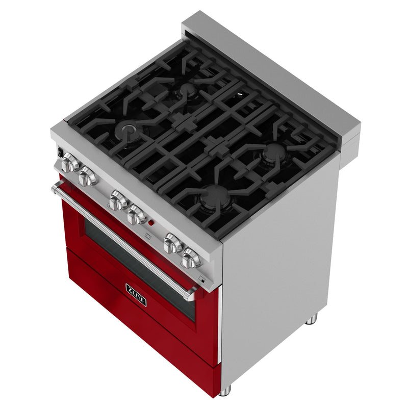 ZLINE 30 in. 4.0 cu. ft. Dual Fuel Range with Gas Stove and Electric Oven in All Fingerprint Resistant Stainless Steel with Red Gloss Door (RAS-RG-30)