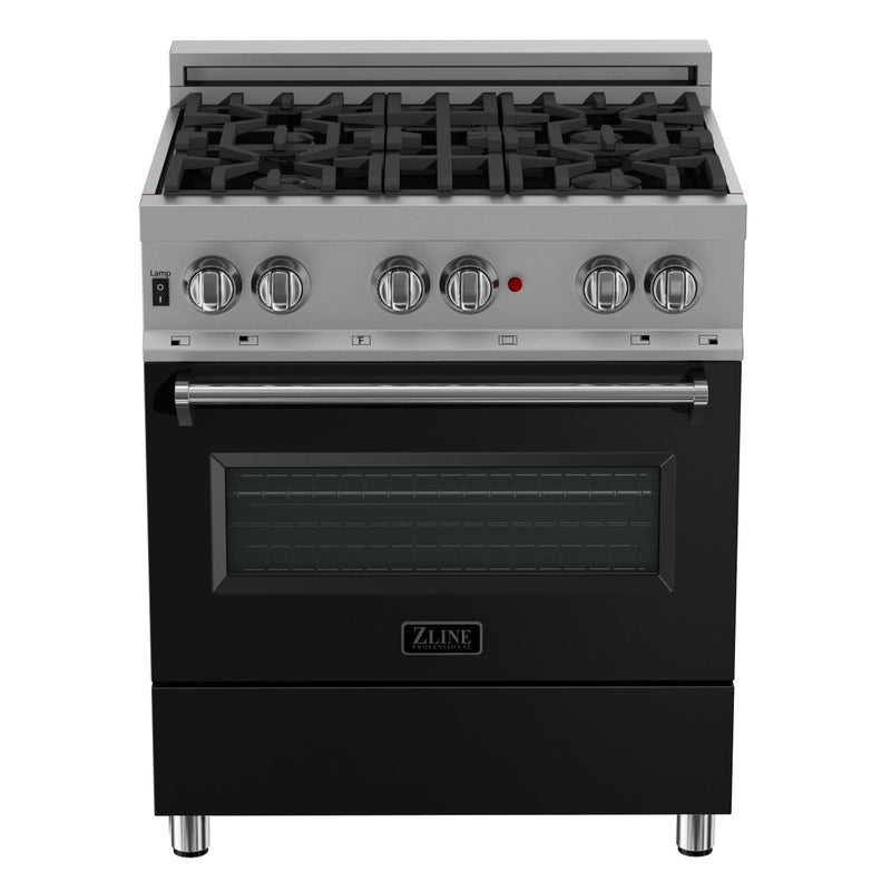 ZLINE 30 in. 4.0 cu. ft. Dual Fuel Range with Gas Stove and Electric Oven in All Fingerprint Resistant Stainless Steel with Black Matte Door (RAS-BLM-30)