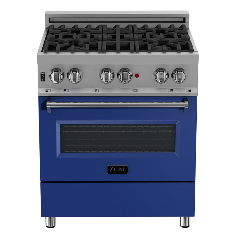 ZLINE 30 in. 4.0 cu. ft. Dual Fuel Range with Gas Stove and Electric Oven in All Fingerprint Resistant Stainless Steel with Blue Matte Door (RAS-BM-30)