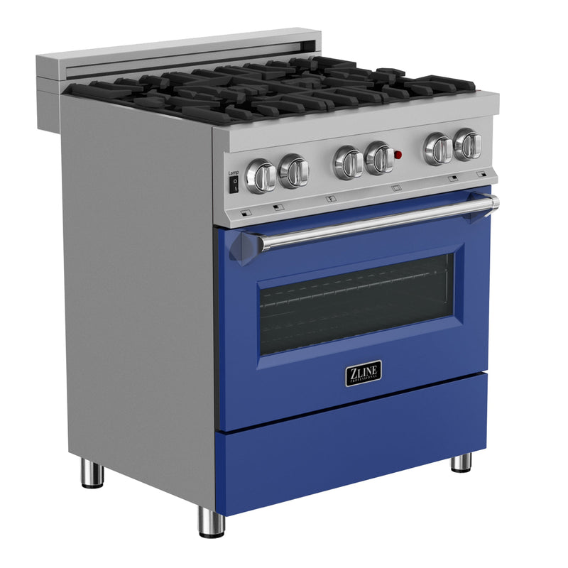 ZLINE 30 in. 4.0 cu. ft. Dual Fuel Range with Gas Stove and Electric Oven in All Fingerprint Resistant Stainless Steel with Blue Matte Door (RAS-BM-30)