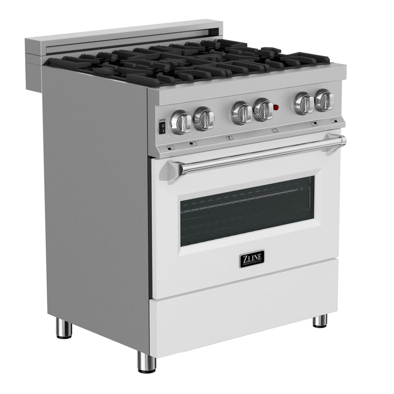 ZLINE 30 in. 4.0 cu. ft. Dual Fuel Range with Gas Stove and Electric Oven in All Fingerprint Resistant Stainless Steel with White Matte Door (RAS-WM-30)