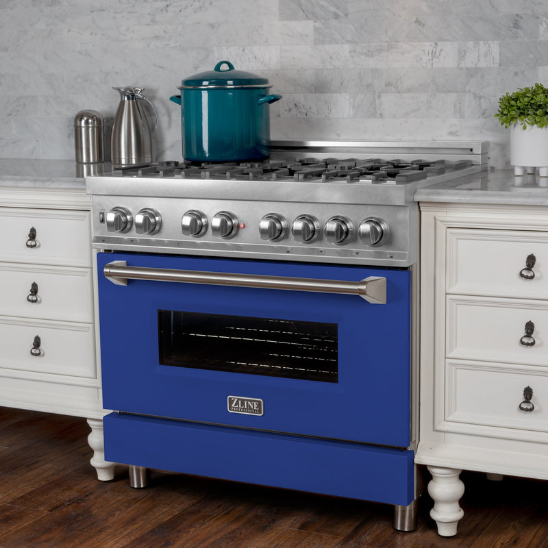 ZLINE 36 in. Professional Dual Fuel Range in Fingerprint Resistant Stainless Steel with Blue Matte Door (RAS-BM-36)