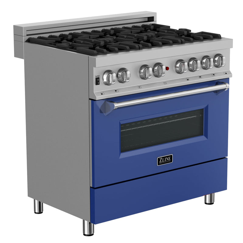 ZLINE 36 in. Professional Dual Fuel Range in Fingerprint Resistant Stainless Steel with Blue Matte Door (RAS-BM-36)