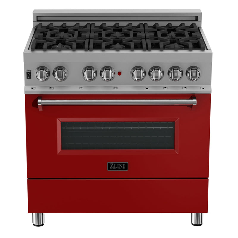 ZLINE 36 in. Professional Dual Fuel Range in Fingerprint Resistant Stainless Steel with Red Matte Door (RAS-RM-36)