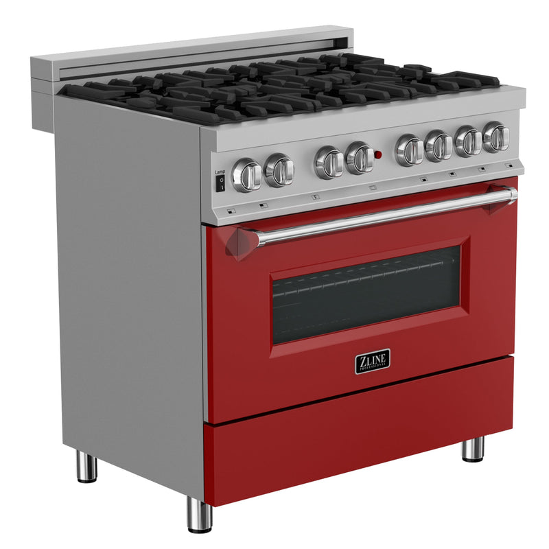 ZLINE 36 in. Professional Dual Fuel Range in Fingerprint Resistant Stainless Steel with Red Matte Door (RAS-RM-36)