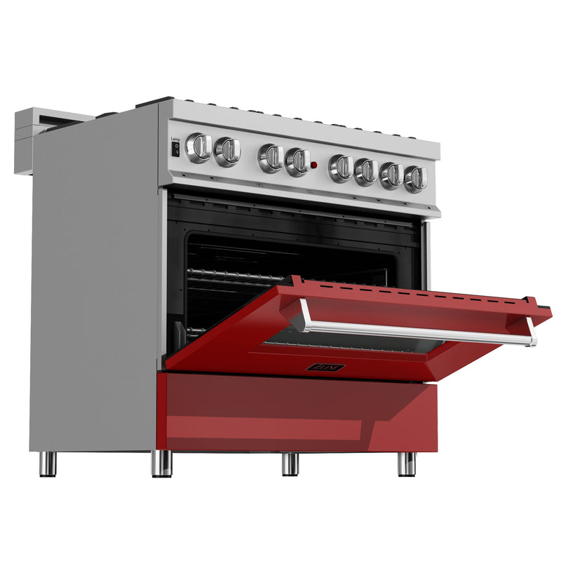 ZLINE 36 in. Professional Dual Fuel Range in Fingerprint Resistant Stainless Steel with Red Matte Door (RAS-RM-36)