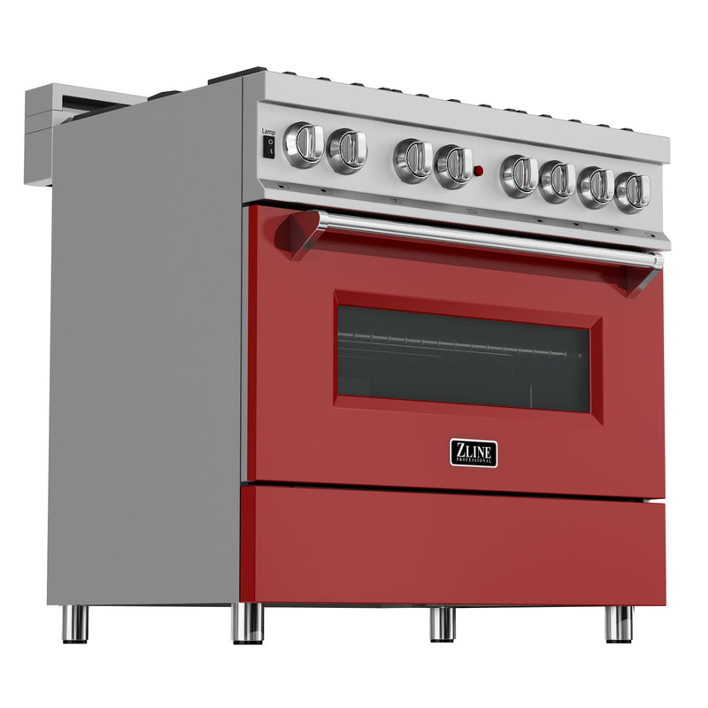 ZLINE 36 in. Professional Dual Fuel Range in Fingerprint Resistant Stainless Steel with Red Matte Door (RAS-RM-36)