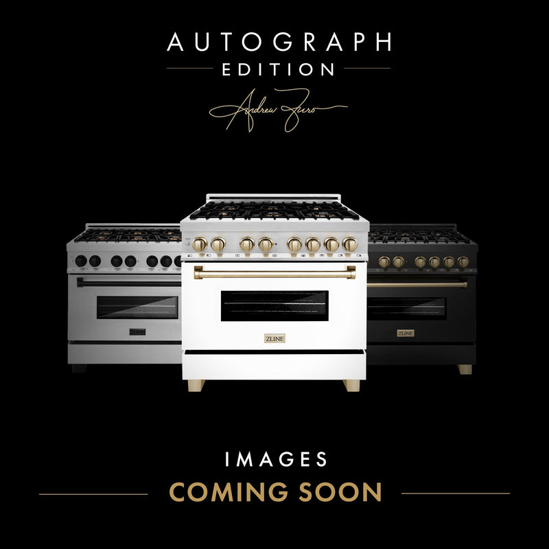 ZLINE 36 in. Autograph Edition Kitchen Package with Stainless Steel Dual Fuel Range with White Matte Door and Range Hood with Polished Gold Accents (2AKP-RAWMRH36-G)