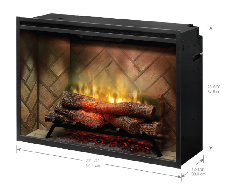 Dimplex Revillusion 36-Inch Built-In Electric Fireplace Insert Firebox Herringbone Brick