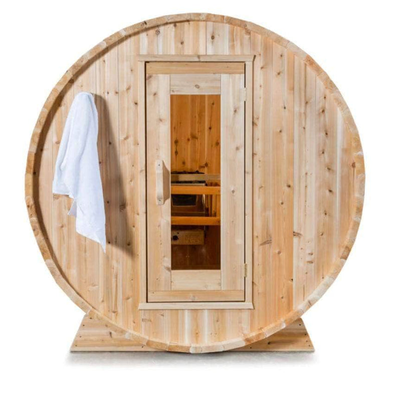 Dundalk Canadian Timber Harmony 4 Person White Cedar Outdoor Barrel Sauna - PrimeFair