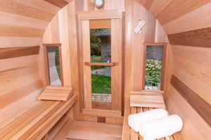 Dundalk Canadian Timber Tranquility White Cedar Outdoor Barrel Sauna - PrimeFair