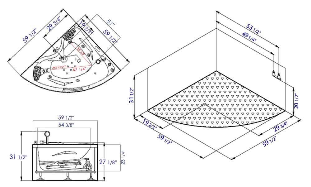 EAGO AM125ETL 5 ft Corner Acrylic White Whirlpool Bathtub for Two w Fixtures - PrimeFair