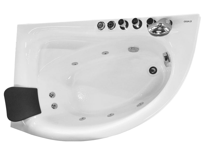 EAGO AM161-R 59" Single Person Corner White Acrylic Whirlpool BathTub - PrimeFair