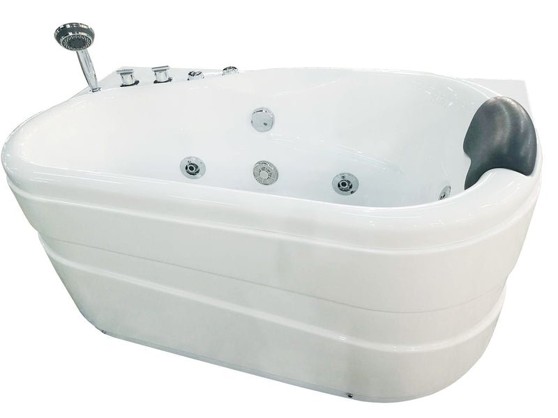EAGO AM175-L 57'' White Acrylic Corner Jetted Whirlpool Bathtub W/ Fixtures - PrimeFair