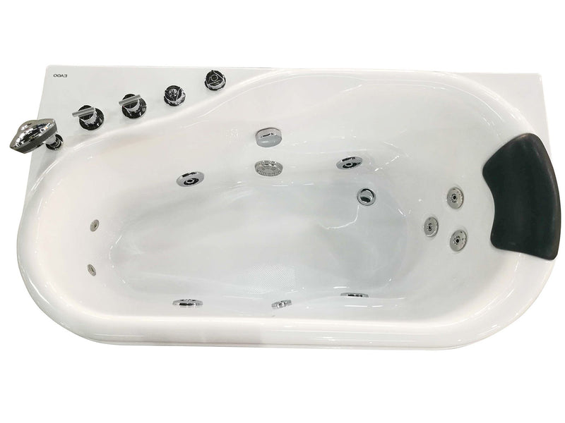 EAGO AM175-L 57'' White Acrylic Corner Jetted Whirlpool Bathtub W/ Fixtures - PrimeFair