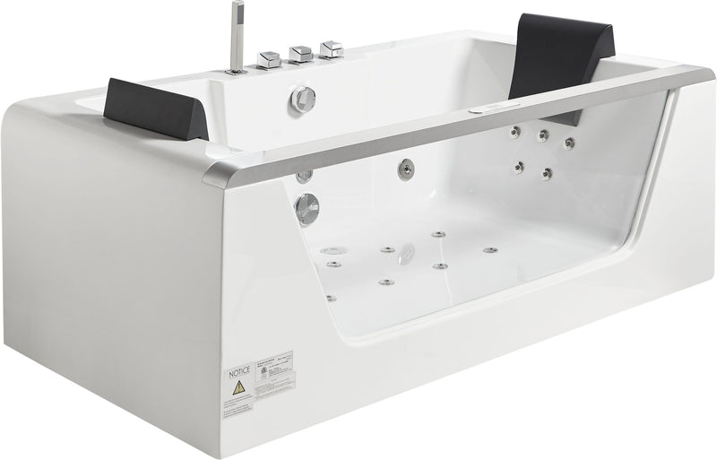 EAGO AM196ETL 6 ft Clear Rectangular Acrylic Whirlpool Bathtub for Two - PrimeFair