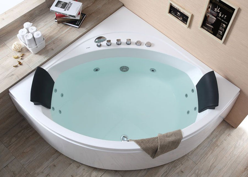 EAGO AM200 5' Rounded Modern Double Seat Corner Whirlpool Bath Tub with Fixtures - PrimeFair