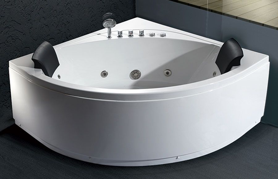 EAGO AM200 5' Rounded Modern Double Seat Corner Whirlpool Bath Tub with Fixtures - PrimeFair