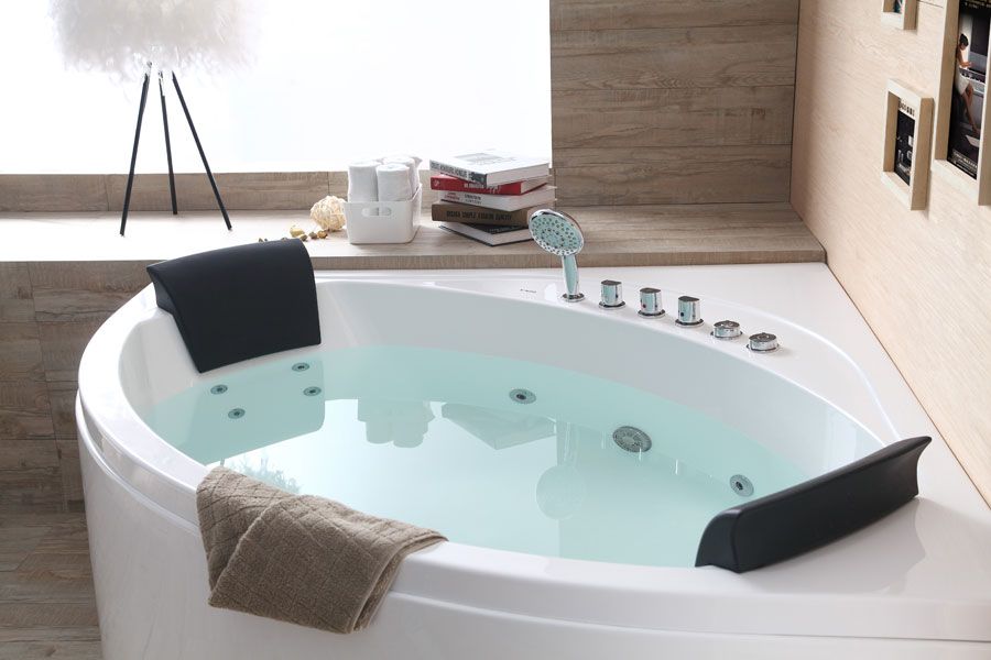 EAGO AM200 5' Rounded Modern Double Seat Corner Whirlpool Bath Tub with Fixtures - PrimeFair
