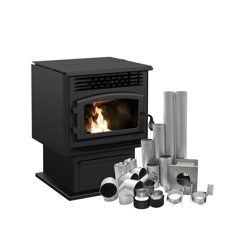 Drolet Eco-55 Pellet Stove With 4" Basement Venting Kit DP00070KVB