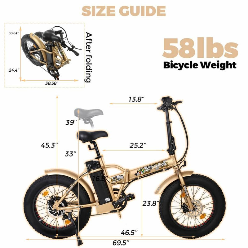 Ecotric 48V Gold Portable and Folding Fat Ebike with LCD Display