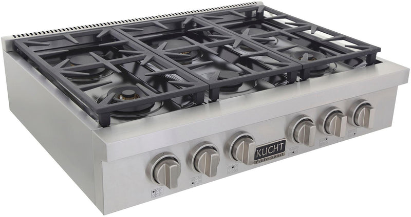 Kucht 36-Inch 6 Burner Gas Rangetop in Stainless Steel with Silver Accents (KFX369T-S)