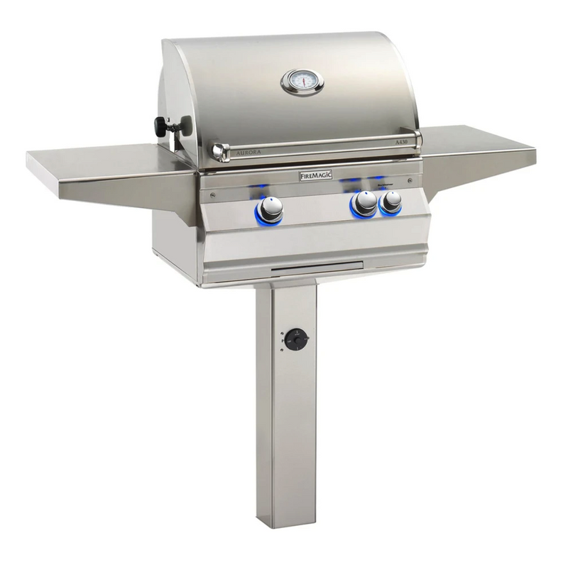 Fire Magic Aurora A430s 24-Inch Natural Gas In-Ground Post Mounted Grill w/ Backburner, Rotisserie Kit and Analog Thermometer - A430S-8EAN-G6 - Fire Magic Grills
