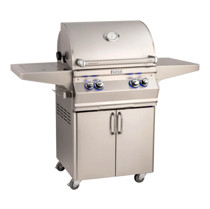 Fire Magic Aurora A430s 24-Inch Propane Gas Freestanding Grill w/ Flush Mounted Single Side Burner, Backburner, Rotisserie Kit and Analog Thermometer - A430S-8EAP-62 - Fire Magic Grills