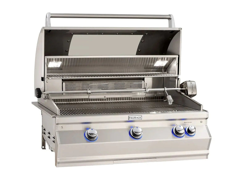 Fire Magic Aurora A790i 36" Propane Gas Built-In Grill w/ 1 Sear Burner, Backburner, Rotisserie Kit, Magic View Window and Analog Thermometer - A790I-8LAP-W