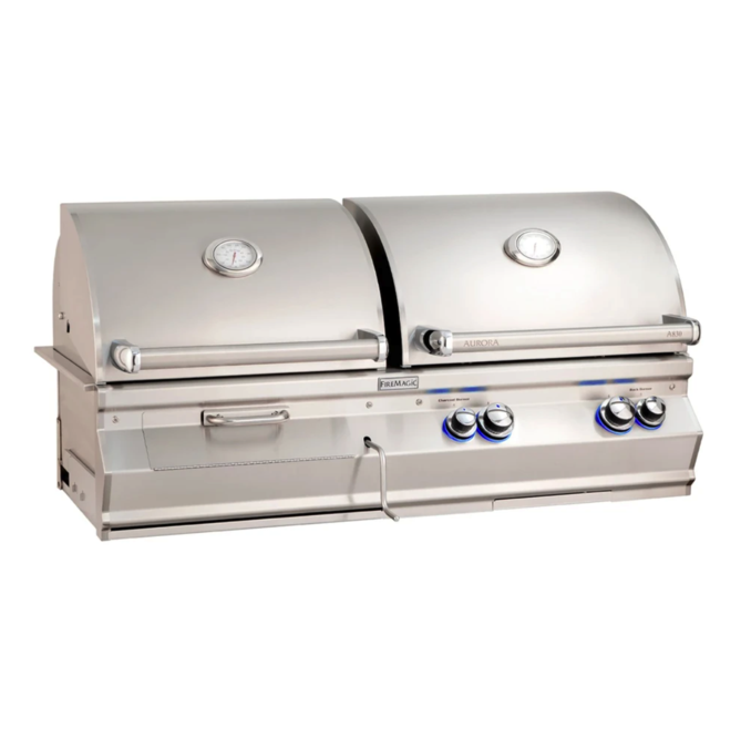 Fire Magic Aurora A830s 46-Inch Natural Gas and Charcoal Built-In Dual Grill w/ 1 Sear Burner, Backburner, Rotisserie Kit and Analog Thermometer - A830I-8LAN-CB - Fire Magic Grills