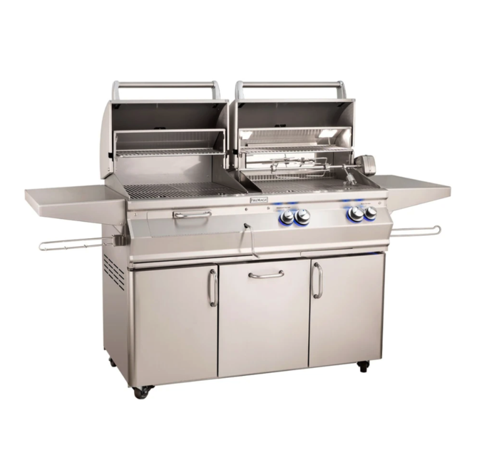 Fire Magic Aurora A830s 46-Inch Natural Gas and Charcoal Freestanding Dual Grill w/ 1 Sear Burner, Backburner, Rotisserie Kit and Analog Thermometer - A830S-8LAN-61-CB - Fire Magic Grills