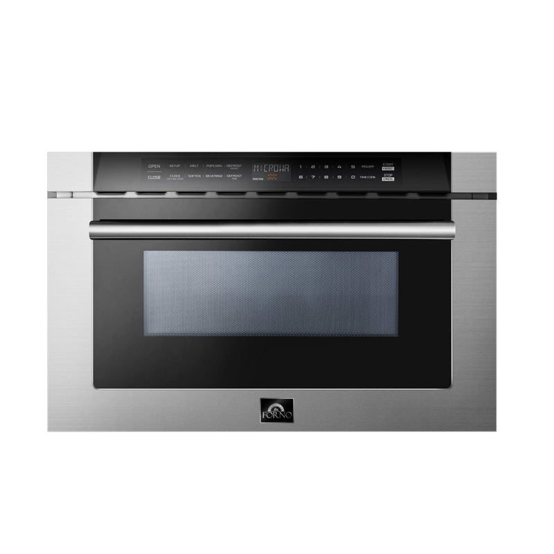 Forno 5-Piece Appliance Package - 30-Inch Electric Range, Wall Mount Range Hood with Backsplash, Pro-Style Refrigerator, Dishwasher, and Microwave Drawer in Stainless Steel
