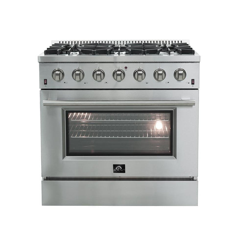 Forno 3-Piece Appliance Package - 36-Inch Gas Range, French Door Refrigerator, and Dishwasher in Stainless Steel