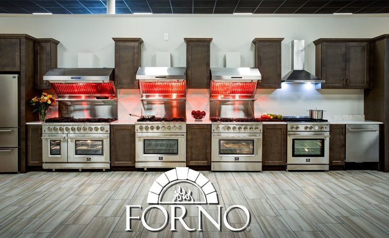 Forno 3-Piece Appliance Package - 48-Inch Dual Fuel Range, French Door Refrigerator, and Dishwasher in Stainless Steel
