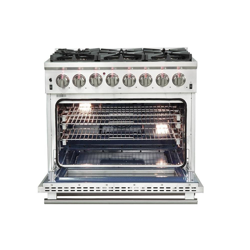 Forno 3-Piece Pro Appliance Package - 36-Inch Dual Fuel Range, French Door Refrigerator, and Dishwasher in Stainless Steel