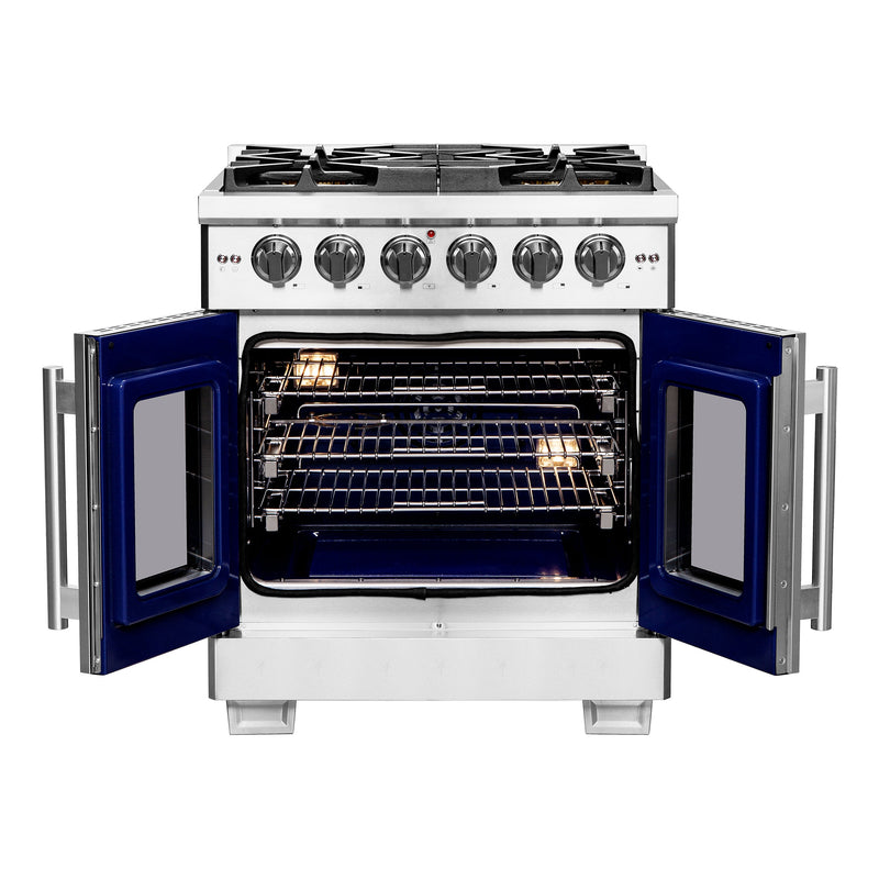 Forno 30″ Capriasca French Door Gas Range • 5 Sealed Dual-Ring Brass Burners • FFSGS6460-30