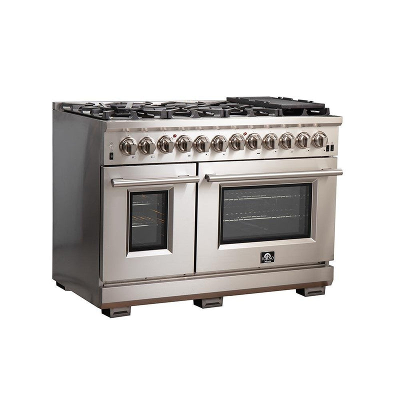 FORNO Fratta 48" Platinum Freestanding Dual Fuel Range with 240v Electric Oven - 8 Burners, Griddle, and 160,000 BTUs -FFSGS6187-48