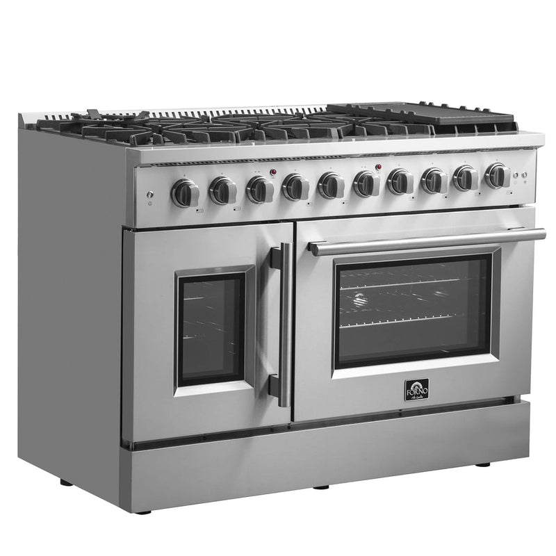 Forno 48-Inch Galiano Gas Range with 8 Gas Burners, 107,000 BTUs, & French Door Gas Oven in Stainless Steel (FFSGS6444-48)