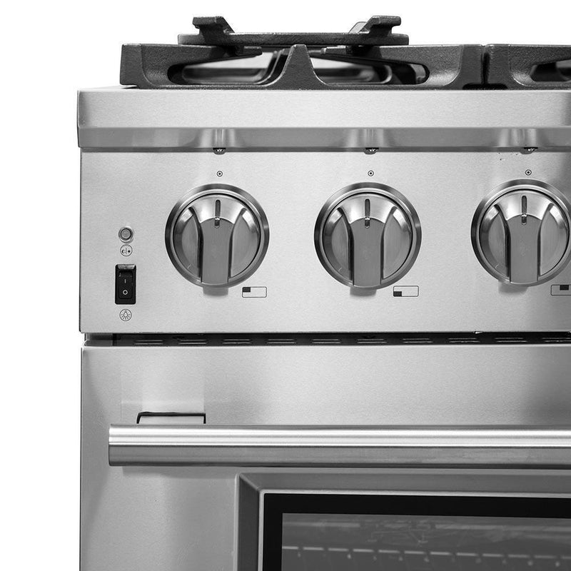 Forno 4-Piece Pro Appliance Package - 36-Inch Dual Fuel Range, Refrigerator with Water Dispenser, Wall Mount Hood with Backsplash, & 3-Rack Dishwasher in Stainless Steel