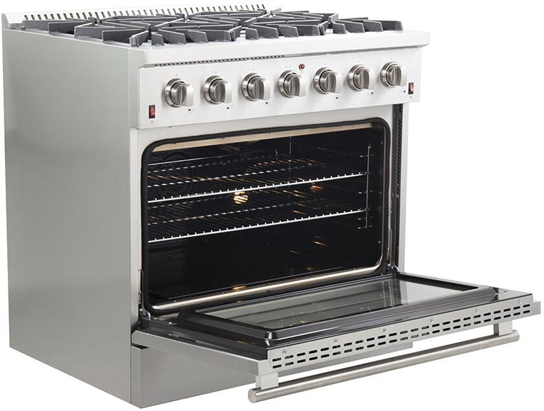 Forno Appliance Package - 36 Inch Gas Range, Wall Mount Range Hood, Microwave Drawer, 6661-FFSGS6244-36