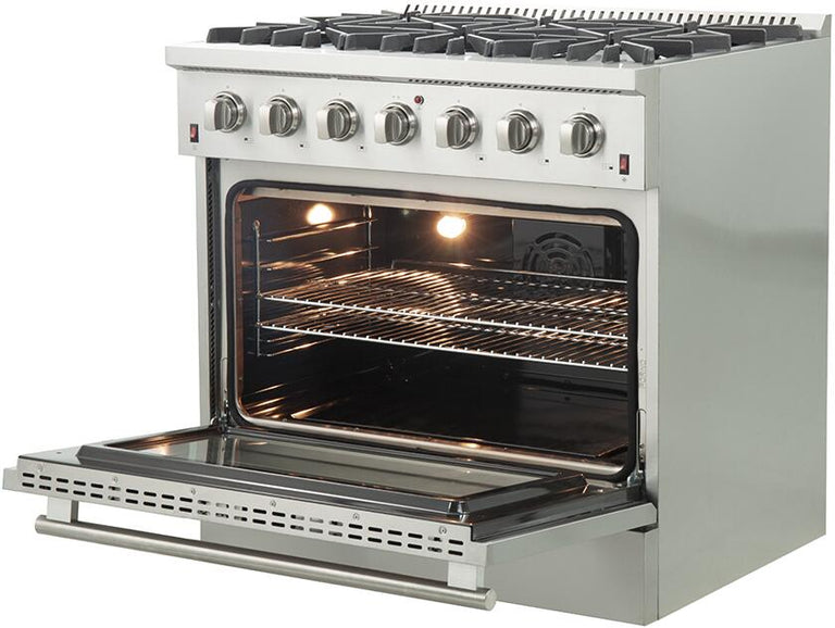 Forno Appliance Package - 36 Inch Gas Range, Wall Mount Range Hood, Microwave Drawer, 6661-FFSGS6244-36