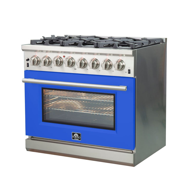 FORNO Capriasca - Titanium Professional 36" Freestanding Dual Fuel Electric 240V Colored Door Oven Range FFSGS6187-36