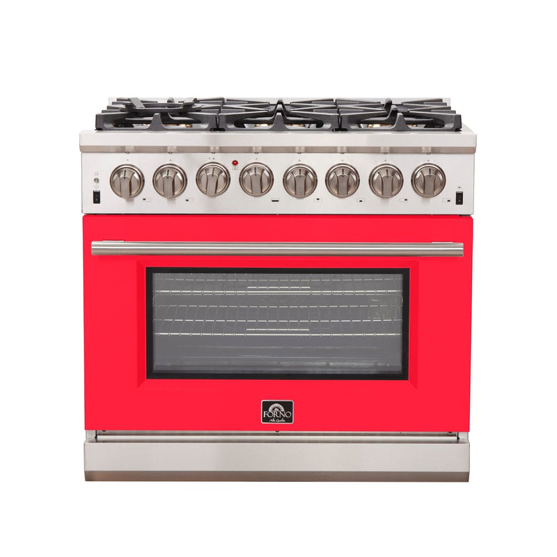 FORNO Capriasca - Titanium Professional 36" Freestanding Dual Fuel Electric 240V Colored Door Oven Range FFSGS6187-36