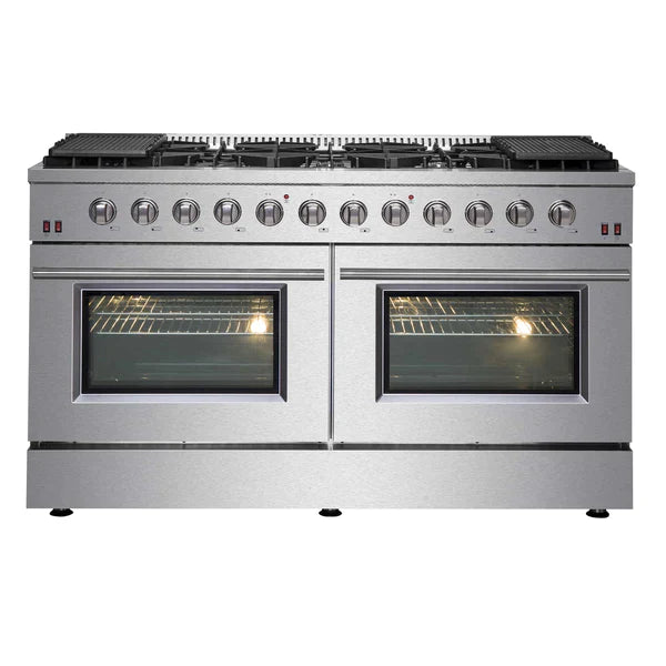 FORNO Maniago 60" Gold Freestanding Dual Fuel Range with 240v Electric Oven - 10 Burners in Stainless Steel - FFSGS6156-60