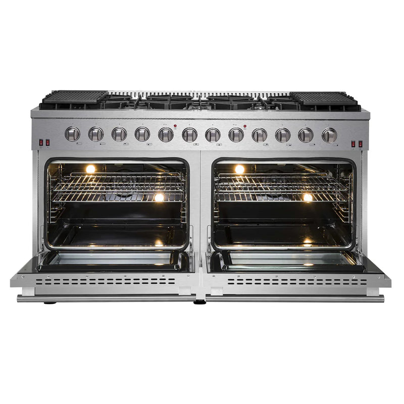 FORNO Maniago 60" Gold Freestanding Dual Fuel Range with 240v Electric Oven - 10 Burners in Stainless Steel - FFSGS6156-60