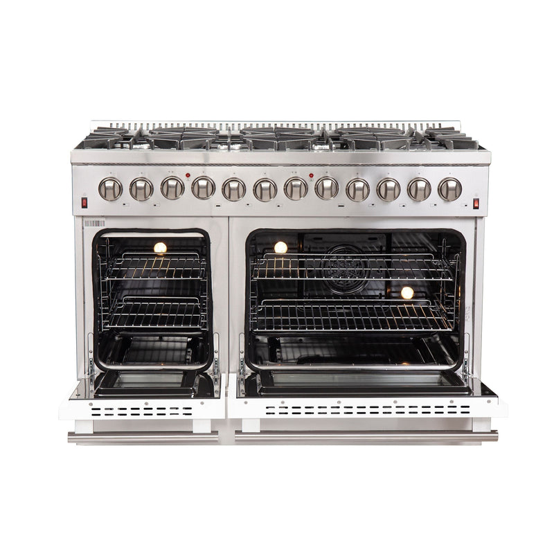 FORNO Galiano - Gold Professional 48" Freestanding Dual Fuel 240V Electric Colored Door Oven Range  FFSGS6156-48RED