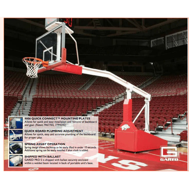 Gared Sports Pro S Spring-Lift Portable Basketball Hoop w/ 10’ 8’’ Boom 9618