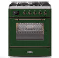 ILVE 30" Majestic II Series Gas Burner and Electric Oven Range with 5 Sealed Burners (UM30DNE3) - Emerald Green with Bronze Trim