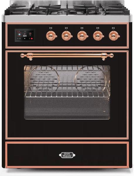 ILVE 30" Majestic II Series Gas Burner and Electric Oven Range with 5 Sealed Burners (UM30DNE3) - Glossy Black